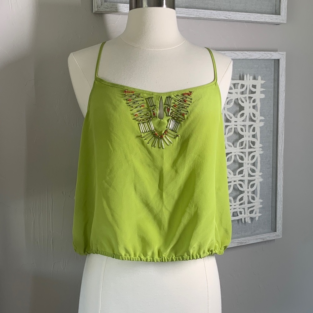 Bar lll green silk crop tank with beading embellishment size XL